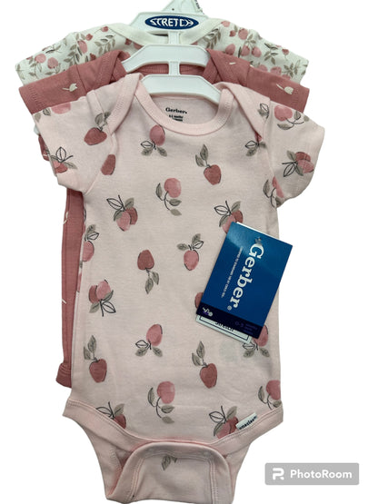 Set de Onesies, 3 Piezas con Flores Rosas, Gerber