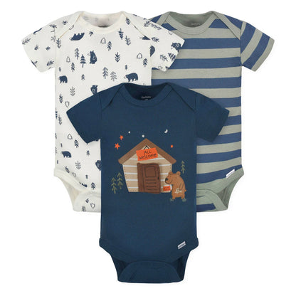 Bodysuits Bebé Niño Osito Manga Corta 3 Piezas, 0-3M, Gerber