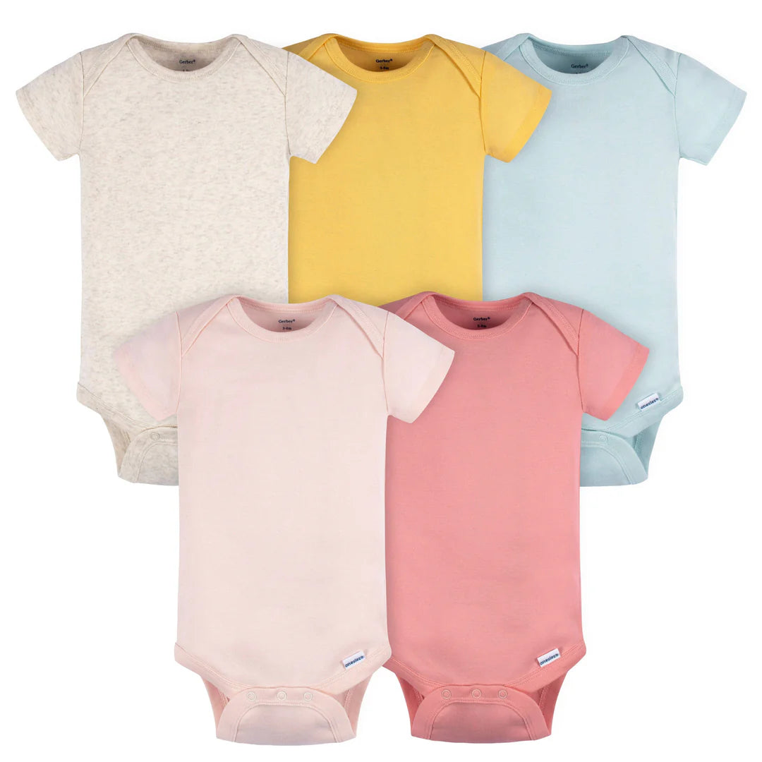 Bodysuits Bebé Neutro Azul/Rosa Manga Corta 5 Piezas, Gerber