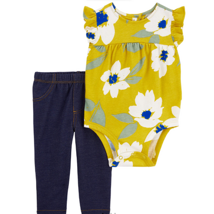 Set de 5 Onesies y Pantalón, Amarillo Flores, Carter's